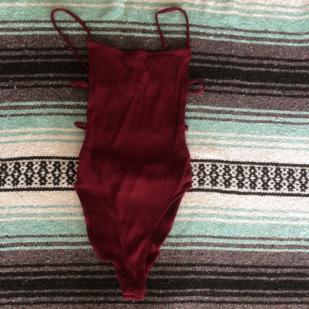 UO Dark Red Cage Back Bodysuit
